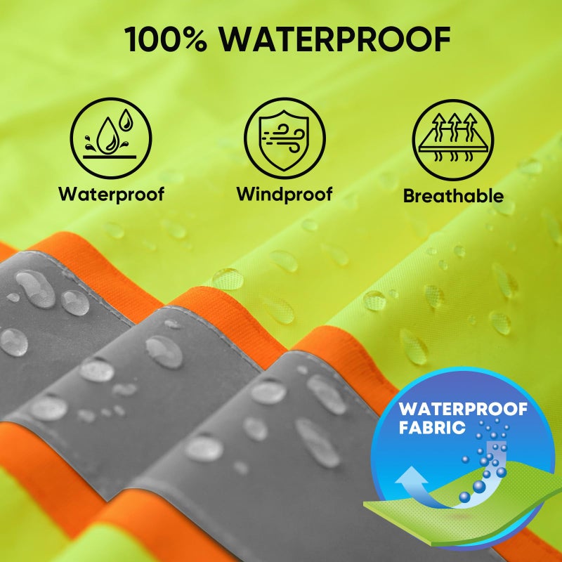 TICONN Reflective Rain Jacket Safety Jacket  Waterproof Hi Vis Rain Coat  Class III High Visibility Coat - Image 5